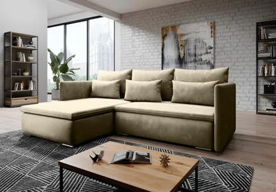 Produktbild von FurMeb24 ECKSOFA VALERIO monolith 04- linke seite - beige - mit schlaffunktion und bettkasten