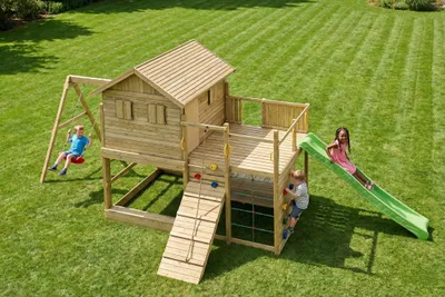 Produktbild von Fungoo ALOHA KDI Ein großer Spielplatz mit Spielhaus und Terrasse, Doppelschaukel