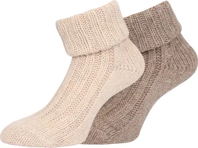 Produktbild von KB Alpaka Socken braun beige mit Umschlag dickgestrickt  2 Paar 39-42