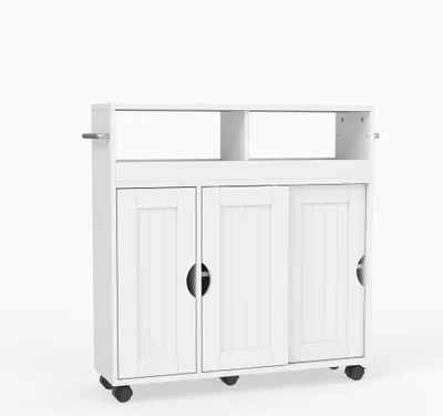 Zdjęcie produktu dla Szafka niszowa COSTWAY na kółkach, wąska szafka łazienkowa z półką, wieszakiem na ręczniki i drzwiami przesuwnymi, wózek łazienkowy, wózek niszowy, 75 x 20 x 72 cm