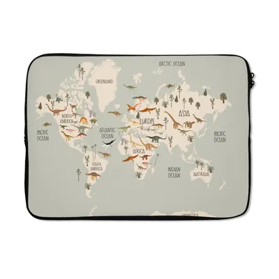 Produktbild von MuchoWow® Laptop Hülle 14 ZollWeltkarte Kinder - Dino's - Kinder - Jungen - Mädchen - Kinder Laptoptasche - Laptoptasche - Stoßsicher - Schutzhaube