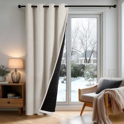 Image de Rideau occultant isolant effet lin - Naturel - 140 x 214 cm - Double couche - Pour salon et chambre