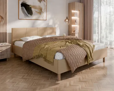 Produktbild von ALMORE Polsterbett – minimalistisches Design, Holzbett auf Füßen | ohne matratze