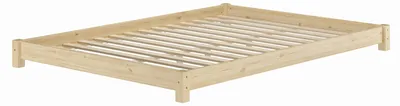 Produktbild von Niedriges Doppelbett Bodenbett Echtholzbett 140x200 Kiefer unbehandelt V-60.51N-14Rollrost inkl.