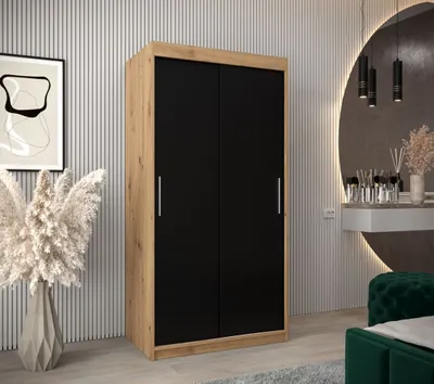 Produktbild von Schwebetürenschrank mit einer Breite von 100 cm TIMEA – Eiche Artisan / Schwarz