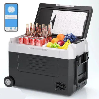 Obrázek produktu pro Mini lednička – 45 litrů, chladicí box s kompresorem, s Bluetooth a kolečky