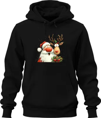 Produktbild von Weihnachtsmann Rentier lustig Aquarell Weihnachten Geschenk Retro Uni Hoodie Kapuzenpullover, Schwarz, M