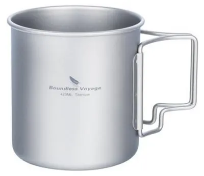 Produktbild von Titan Becher Camping Topf Outdoor Kaffee Tee Tasse mit Deckel & Faltbarem Griff 420ml Leichte Kochgeschirr Trinkgeschirr
