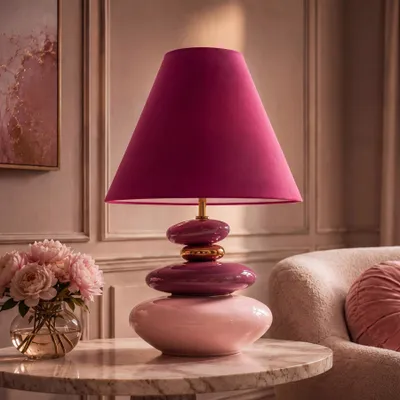 Produktbild von riess-ambiente Tischlampe STONES OF ECSTASY 60cm pink rosa gold Polyresin mit Stoffschirm rund E27