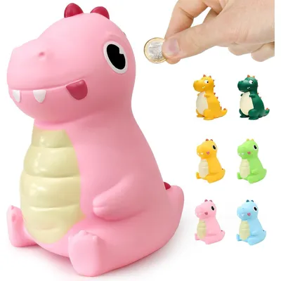 Productafbeelding van Spaarvarken voor kinderen, dinosaurus vorm, nieuw, roze, geschikt als kraamcadeau
