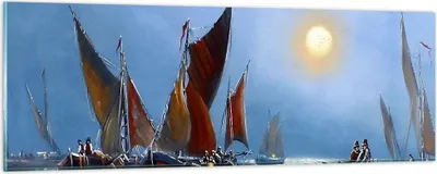 Produktbild von Bilder auf glas - Boote Sonne Fischer Angeln - 90x30cm - Glasbilder - Wandbilder - Kunstdruck - zum Aufhängen bereit - Wanddekoration aus Glas - Glas Bilder - Wandbild auf Glas - GAB90x30-2957