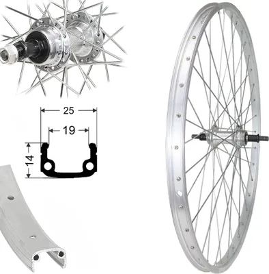 Produktbild von 28 Zoll Alu Fahrrad Hinterrad Laufrad Felge für Schraubkranz 622-19 silber Vollachse