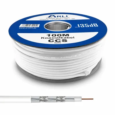 Produktbild von 100m ARLI Koaxialkabel 135dB 5-fach geschirmt – Sat Antennenkabel für DVB-S/S2 DVB-T/T2 DVB-C/C2 4K UHD HD TV
