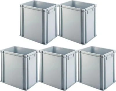 Produktbild von SparSet 5x Eurobehälter mit geschlossenem Griff | HxBxT 40x30x40cm | 37 Liter | Grau | Eurobox, Transportbox, Transportbehälter, Stapelbehälter