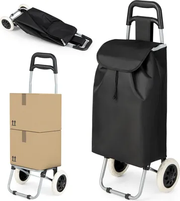 Zdjęcie produktu dla Składany wózek na zakupy COSTWAY 35L, wózek na zakupy z odpinaną torbą na zakupy, wózek na zakupy o udźwigu do 35 kg, wózek na zakupy na kółkach, czarny
