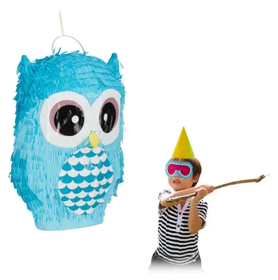Eulen-Piñata, blau, 43 x 25 x 26 cm, selbst befüllbar