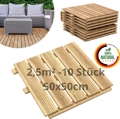 A collage of images showing wooden deck tiles and outdoor furniture.