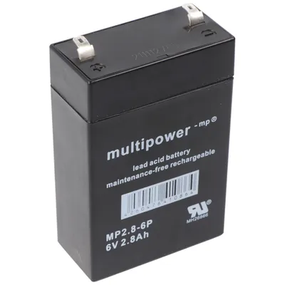 Productafbeelding van Multipower MP2.8-6 loodaccu, 6V, 2800mAh, met 4,8mm stekker
