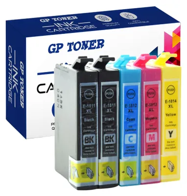 A box of ink cartridges with several cartridges displayed in front of it.