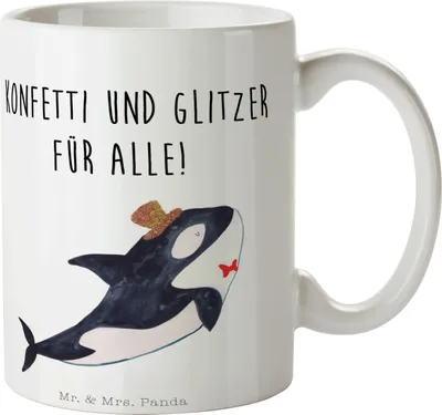 Produktbild von Mr. & Mrs. Panda Kaffeetasse Orca Zylinder - Weiß - Geschenk, Geburtstag, Feier, Urlaub, Fete, Kaffeebecher, Tasse, Teetasse, Glückwunsch, Pott, Fest, bedruckt