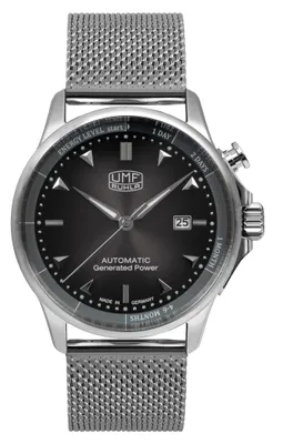 Produktbild von UMF Ruhla Autokinetic Herrenuhr 1062M-2 schwarzes Ziffernblatt Milanaiseband