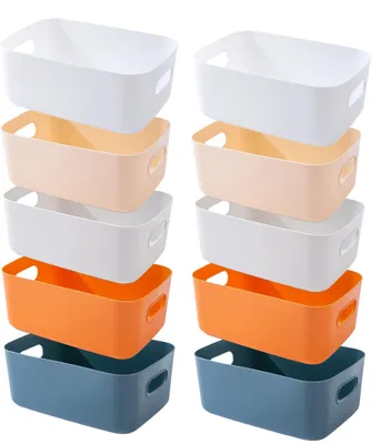 Produktbild von Set mit 10 Aufbewahrungsboxen/Körben aus Kunststoff in verschiedenen Farben mit Griffen, 25 × 17 × 10 cm, Badezimmer-Organizer, Aufbewahrungsbox für Küchenschränke, Aufbewahrungskörbe, Kunststoffbox