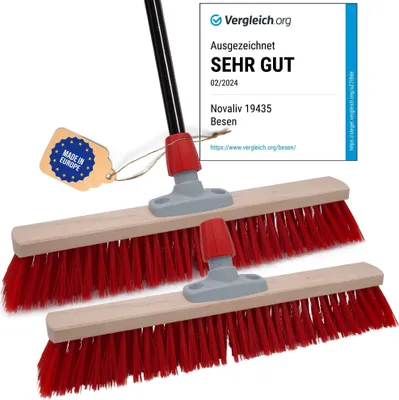 Produktbild von Novaliv 2x Straßenbesen 50 cm mit Stiel draußen Elaston Borsten Ideal als Besen draußen Gartenbesen harte borsten mit Stiel Terassenbesen Hofbesen Stallbesen Kehrbesen Industriebesen Outdoor broom