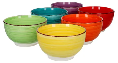 Produktbild von 6tlg Müsli-Schalenset Uni bunt Servier-Schüssel 650ml Dessert-Schälchen Steingut Eis Frühstück