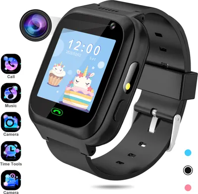 Obrázek produktu pro Smartwatch dětské hodinky telefon pro dívky a chlapce s funkcí volání her SOS fotoaparát hudba krokoměr budík dárek pro 4-12 let, černá