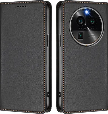 Produktbild von Handyhülle für Oppo Find X6 Pro, Kunstleder Klapphülle Stoßfeste Magnetische Hülle mit Ständer Schwarz