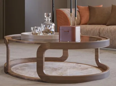 Produktbild von Casa Padrino Luxus Couchtisch Braun / Beige Ø 120 x H. 40 cm - Runder Massivholz Wohnzimmertisch mit Glasplatte und Marmorplatte - Wohnzimmer Möbel - Hotel Möbel - Luxus Möbel - Luxus Einrichtung