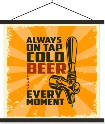 Produktbild von MuchoWow® Textilposter Mannshöhle - Bier - Orange - Vintage 90x90 cm mit schwarzem Rahmen - Magnetisches