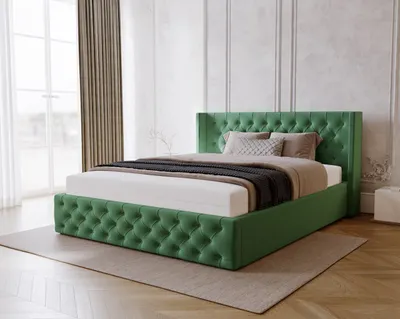 Obrázok produktu pre Manželská posteľ 160x200 Rolia, Chesterfield, štýl Glamour – čalúnená posteľ 160 x 200 s úložným priestorom, rošt – zelený zamat