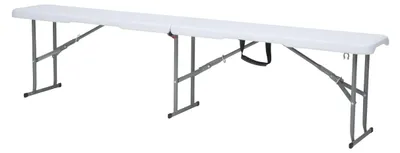 Immagine prodotto di Panca pieghevole in plastica bianca, ideale per picnic in giardino e in campeggio