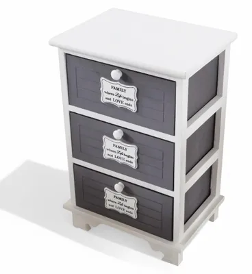Immagine prodotto di Mobiletto in legno bianco e grigio 3 cassetti 37x28xH57 cm