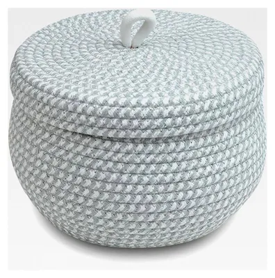 Produktbild von Aufbewahrungskorb mit Deckel - 23 x 17 cm, geflochten aus Baumwollseil, klein für Wäsche, Pflanzen, Snacks, Handtücher, Garn und Spielzeug (Grau)