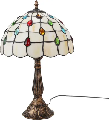 Produktbild von Tischlampe „Valentina“ – Retro-Tiffany-Stil mit weißem Barock-Buntglas und Fuß aus Legierung, Ø30cm