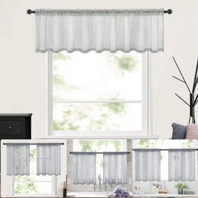 Produktbild von 1 Paneele transparente Vorhänge Stangentasche Netzgardinen Gardinen mit Store Vorhang Voile halbtransparent kurz Vorhang für kleine Fenster durchsichtiger Vorhang Café Grau 132x46cm