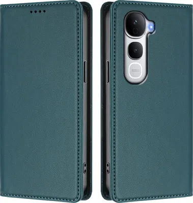 Image de Étui en cuir pour Vivo Y400 Pro, étui à rabat magnétique en cuirPolyuréthaneavec support, vert