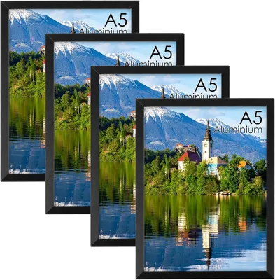 Image de Cadre photo en aluminium, 15 x 20 cm, lot de 4, avec protection en plexiglas, couleur noire, pour photos
