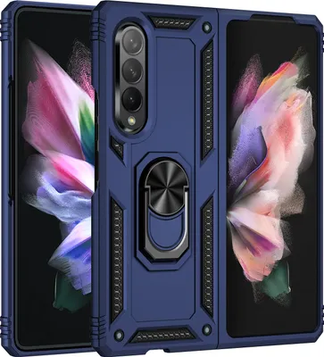 Obrázek produktu pro Pouzdro pro Samsung Galaxy Z Fold 3 5G dvouvrstvé robustní, vojenská ochrana pouzdro s držákem prstenu a stojánkem modré