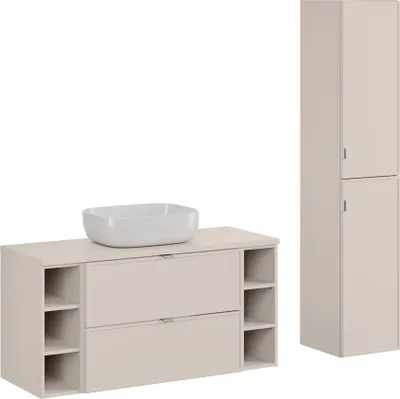 Zdjęcie produktu dla Zestaw Mebli Łazienkowych 120 Cm Z Umywalką Nablatową I Szafką Wysoką