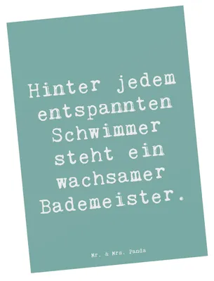 Produktbild von Mr. & Mrs. Panda Postkarte Spruch Bademeister schützend - Meeresbrise - Geschenk, Rettung, Gemeinschaft, Beruf, Grußkarte, Ansichtskarten, Fotokarte, kreative Geschenke