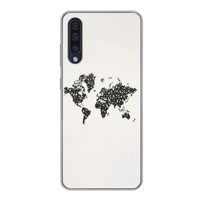Produktbild von MuchoWow® Handyhülle Schutzhülle Hülle für Samsung Galaxy A30s Weltkarte - Zahlen - Schwarz Silikon Softcase Handy Hülle - Karteninhaber