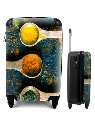 Produktbild von MuchoWow® Koffer Handgepäck Trolley Rollkoffer Kleine Reisekoffer mit 4 Rollen - Gewürze - Löffel - Kräuter - Braun - Gelb - Grün - Cabin Size < 55x40x23 cm & 55x40x20 cm - Fotokoffer - Kabinenkoffer - Boardgepäck - Reise-Box - Reisekoffer - Reisegepäck - Koffer mit Bild - Trolley für Kinder