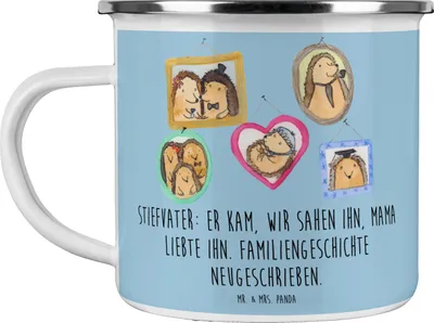 Produktbild von Mr. & Mrs. Panda Teetasse Stiefvater Liebe - Blau Pastell - Geschenk, Verwandte, Geschenke, Freude, becher emaille, Stiefkinder, Unterstützer, Familiengeschichte, Pott