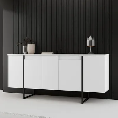Image de Arta - Buffet, 160x35x80h cm Blanc, 4 Étagères