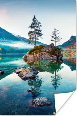 Produktbild von MuchoWow® Poster Berge - See - Bäume - Natur - Wasser 80x120 cm - Papierdruck