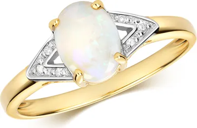 Produktbild von Funkelndes Feuer Wunderschöner 9 Karat (375) Gold Diamant Damenring Brillant-Schliff H - PK mit Opal, 50 (15.9); TRS35668RSK