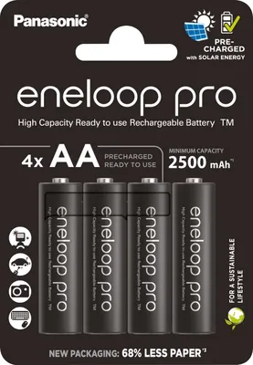 Obrázek produktu pro Panasonic BK-3HCCE/4BE, Dobíjecí baterie, AA, Nikl-metal hydridová (NiMH), 1,2 V, 4 kusů, 2450 mAh